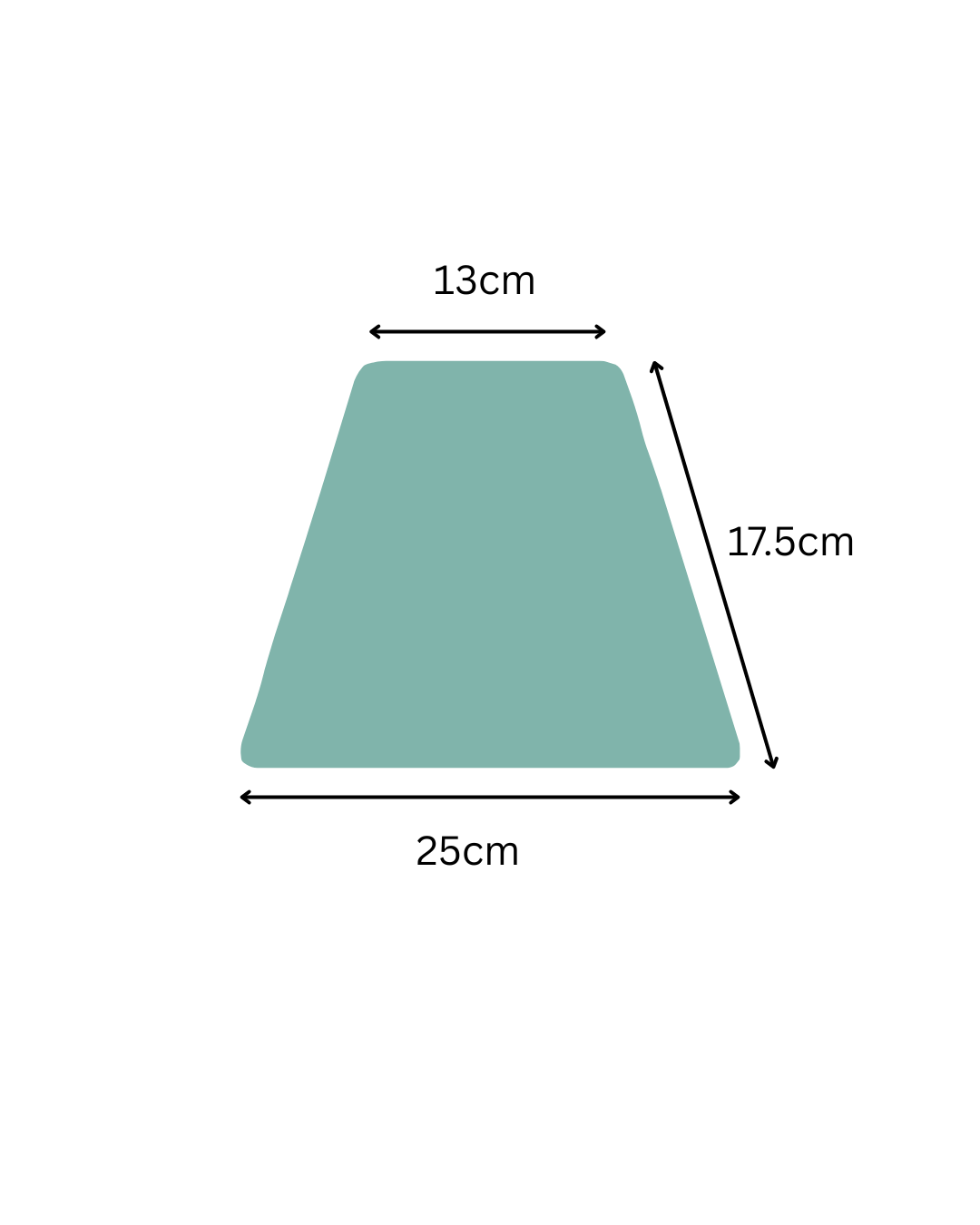 Measurement chart of a green rectangular object with dimensions labeled.
