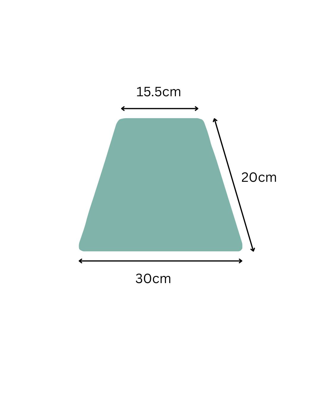 Measurement chart of a green rectangular object with dimensions labeled.