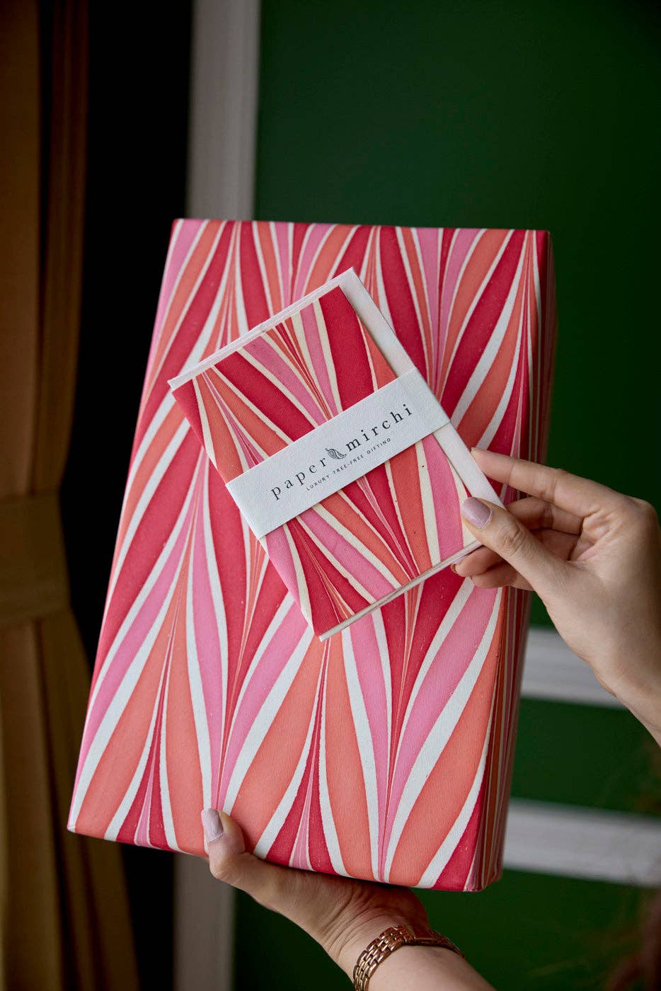 Wrapping Paper, Hand Marblled Pink Candy Stripes