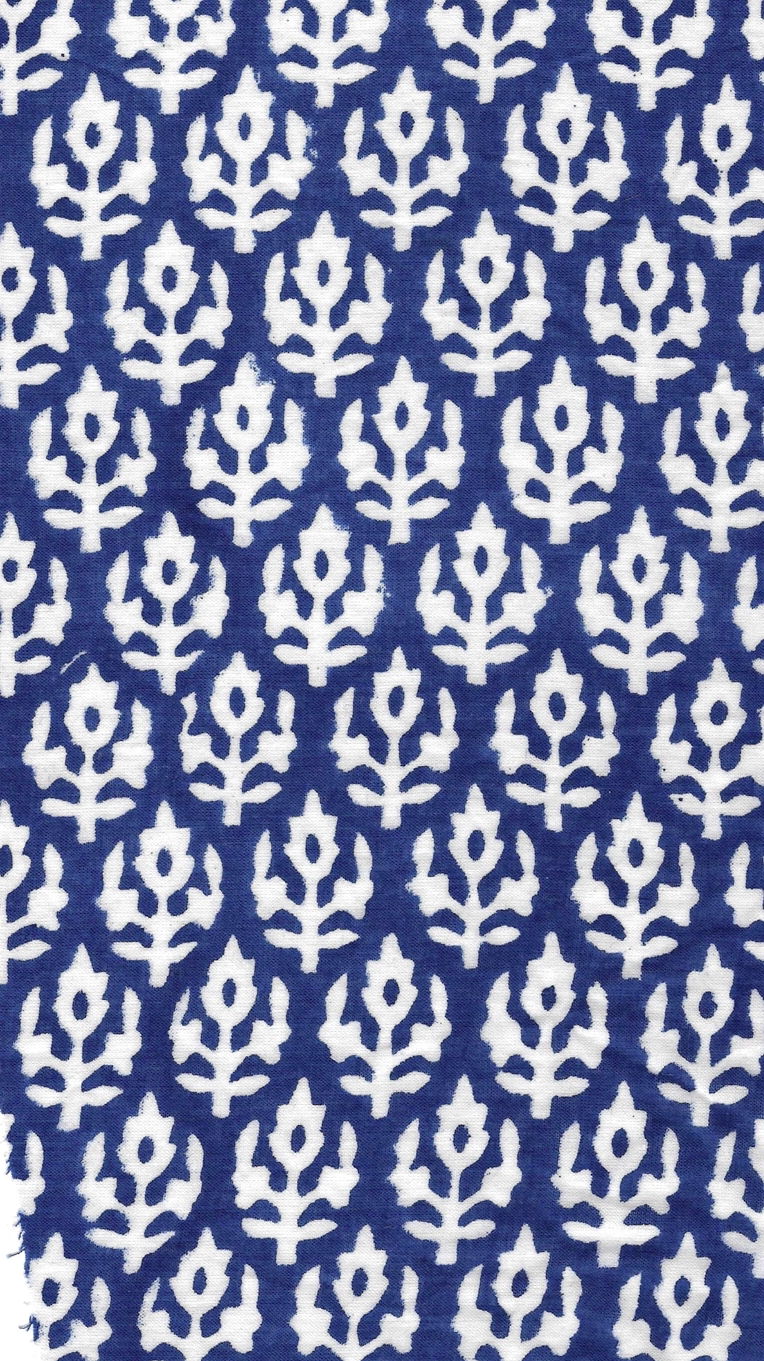 White floral pattern on a blue background
