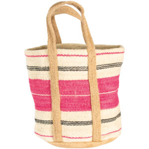 Jute Bag with Handles Pink or Green Stipe
