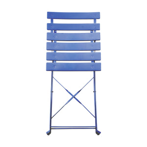 Navy metal bistro chair on white background