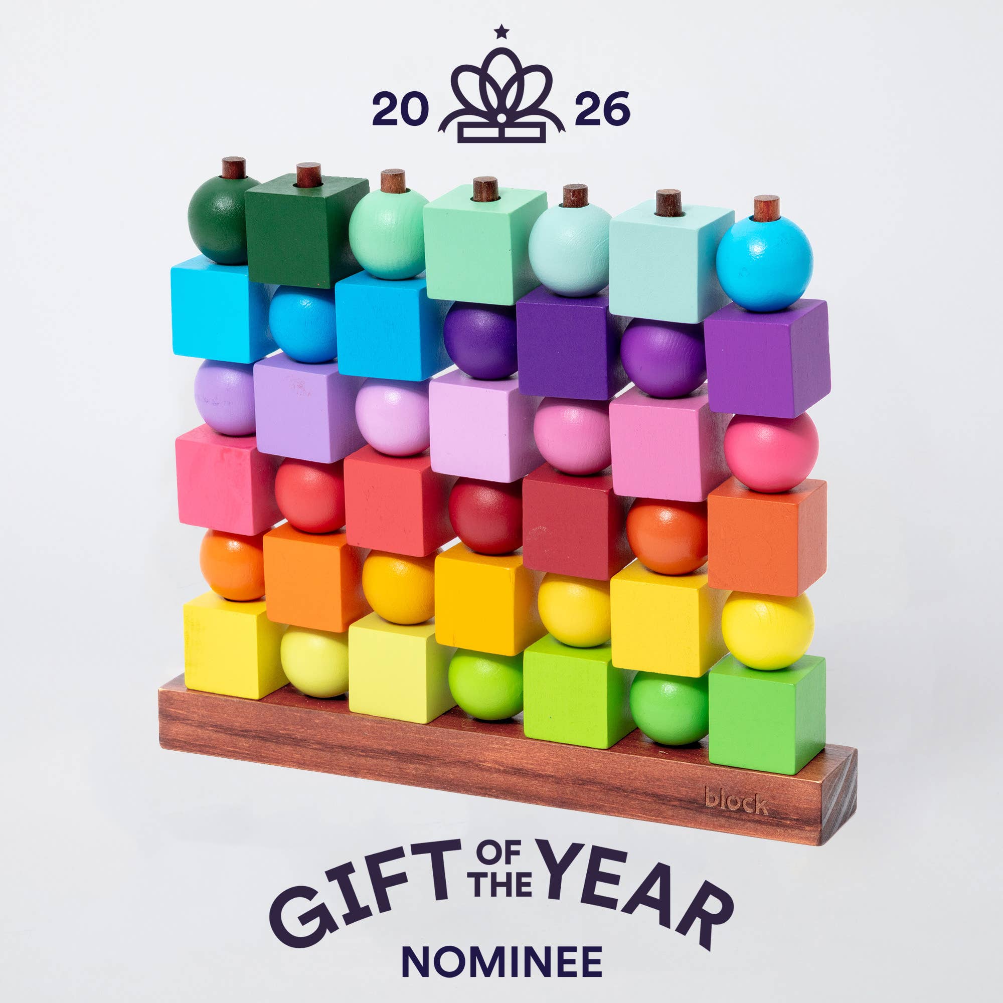 Colorful block tower with 'Gift of the Year Nominee' text on a white background
