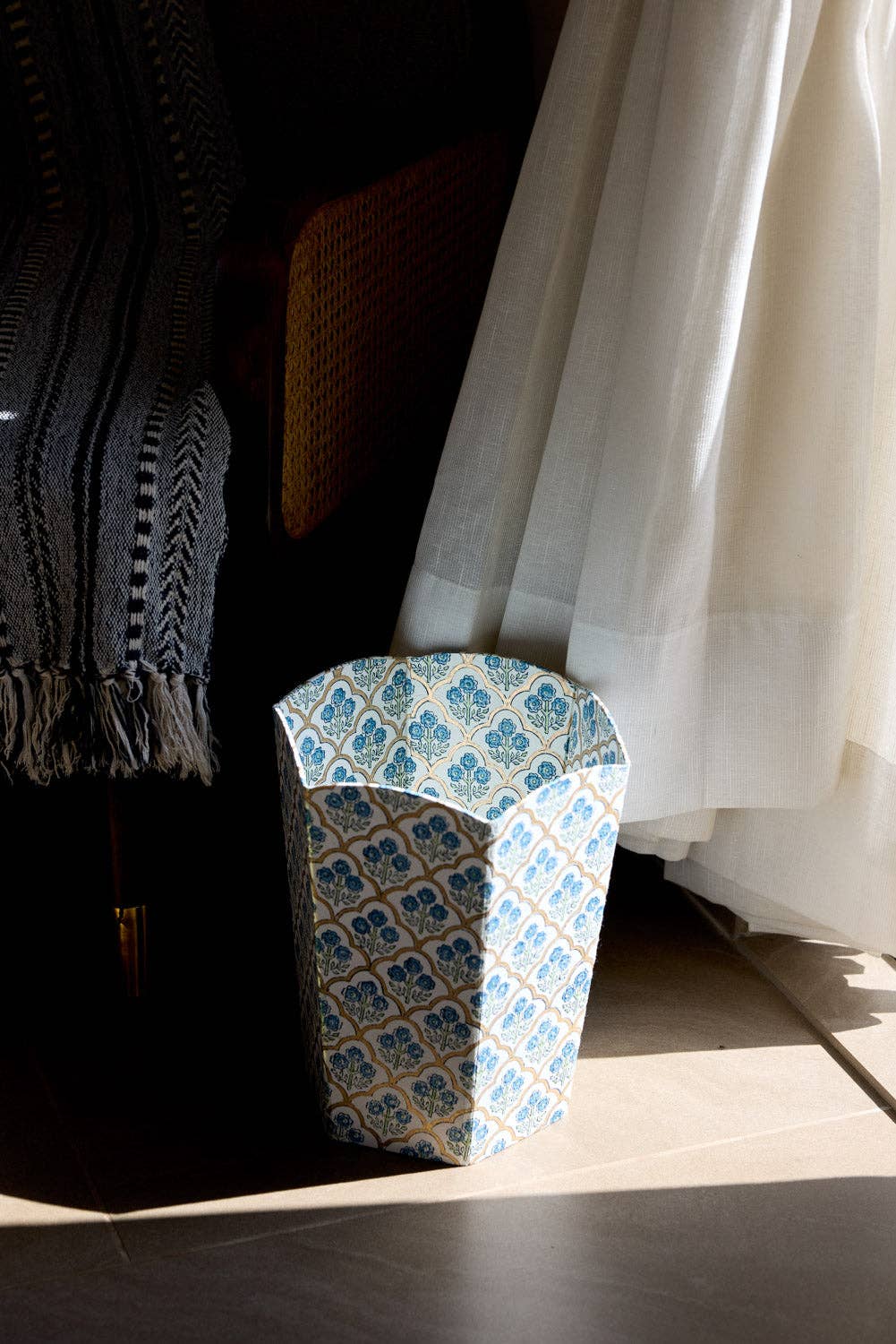 Waste Paper Basket - Blue Floral Trellis