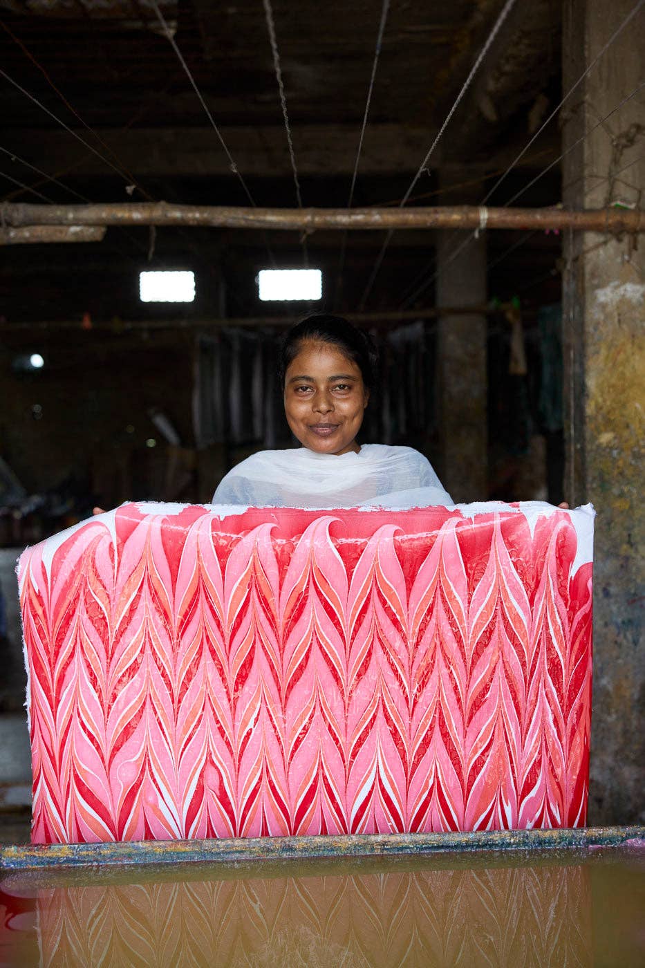 Wrapping Paper, Hand Marblled Pink Candy Stripes