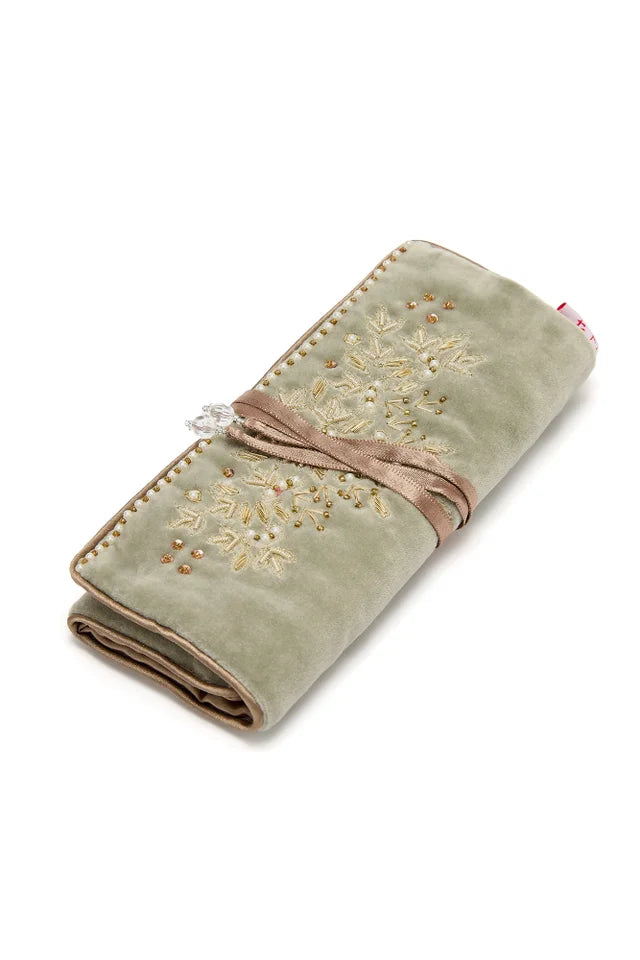 Jewellery Roll with Beading, Pistachio