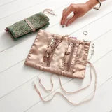 Jewellery Roll with Gold Embroidery, Mint